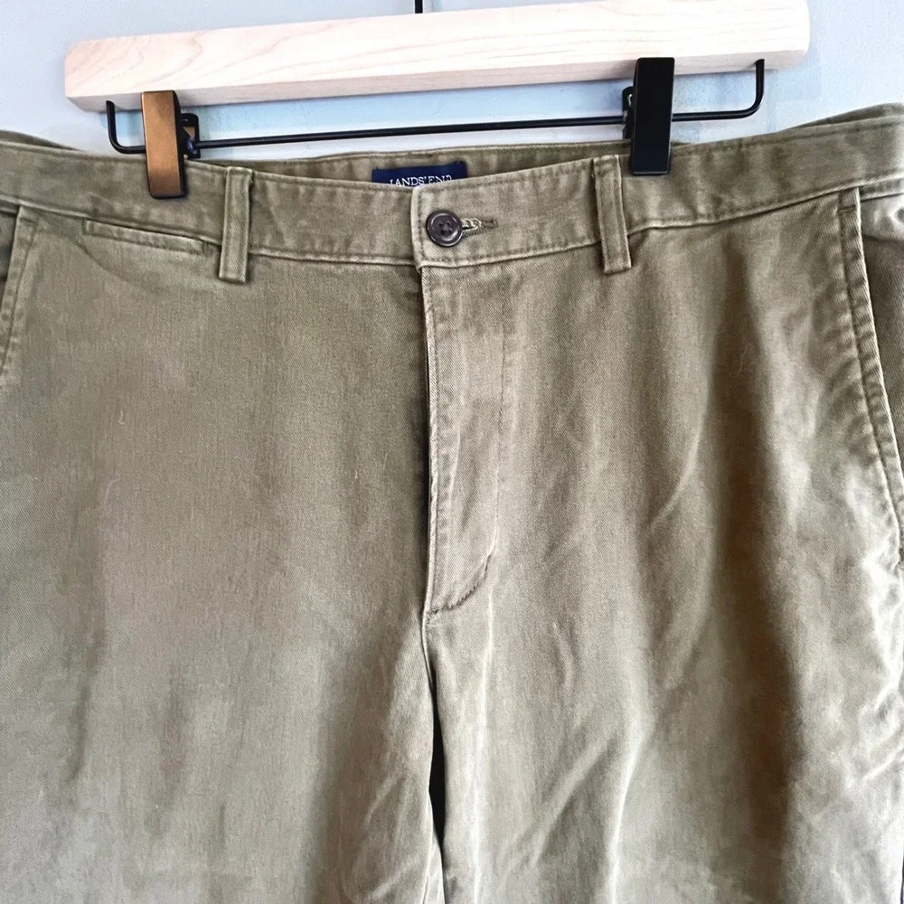 Lands' End Traditional Fit Olive Green Chino Pants Casual Trousers 100 % Cotton - Picture 6 of 14